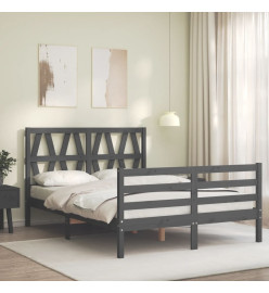 Cadre de lit avec tête de lit gris 120x200 cm bois massif
