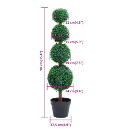 Plante de buis artificiel avec pot Forme de boule Vert 90 cm