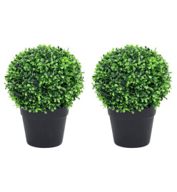 Plantes de buis artificiel 2 pcs avec pots Boule Vert 32 cm