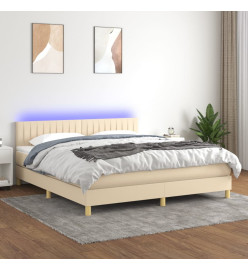 Sommier à lattes de lit avec matelas LED Crème 160x200 cm Tissu