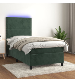 Sommier à lattes de lit avec matelas et LED Vert foncé 80x200cm