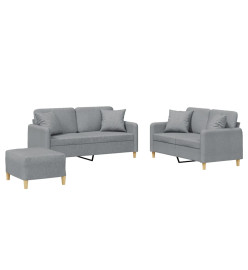 Ensemble de canapés 3 pcs coussins gris clair tissu