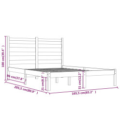 Cadre de lit Gris Bois de pin massif 160x200 cm