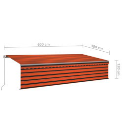 Auvent automatique rétractable avec store 6x3m Orange et marron