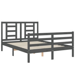 Cadre de lit avec tête de lit gris 140x190 cm bois massif