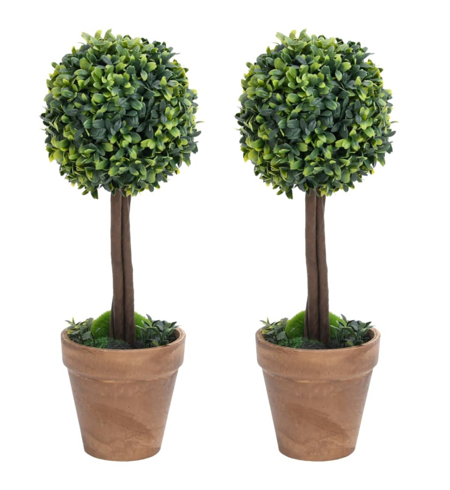 Plantes de buis artificiel 2 pcs avec pots Boule Vert 33 cm