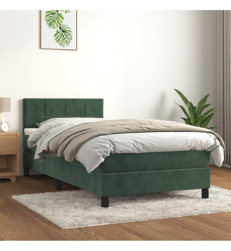 Sommier à lattes de lit et matelas Vert foncé 80x200 cm Velours Sommier à lattes de lit et matelas Vert foncé 80x200 cm Velours