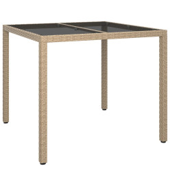 Table de jardin 90x90x75cm Verre trempé et résine tressée Beige