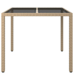 Table de jardin 90x90x75cm Verre trempé et résine tressée Beige