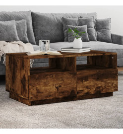 Table basse avec lumières LED chêne fumé 90x49x40 cm
