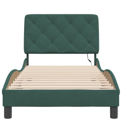 Cadre de lit avec lumières LED vert foncé 90x190 cm velours