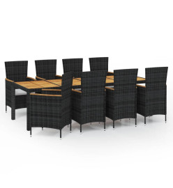 Mobilier à dîner de jardin 9pcs et coussins Résine tressée Noir