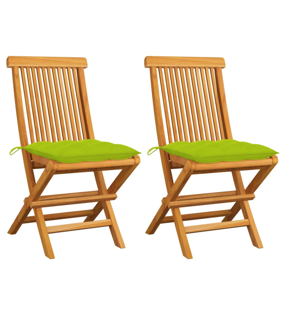 Chaises de jardin avec coussins vert vif 2 pcs Bois de teck Chaises de jardin avec coussins vert vif 2 pcs Bois de teck