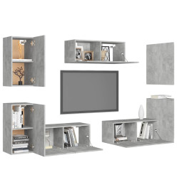 Ensemble de meubles TV 7 pcs Gris béton Aggloméré