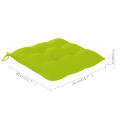 Chaises de jardin 2 pcs avec coussins vert vif Bois de teck