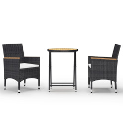 Ensemble de bistro de jardin 3pcs Résine tressée et acacia Noir