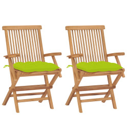 Chaises de jardin avec coussins vert vif lot de 2 Bois de teck