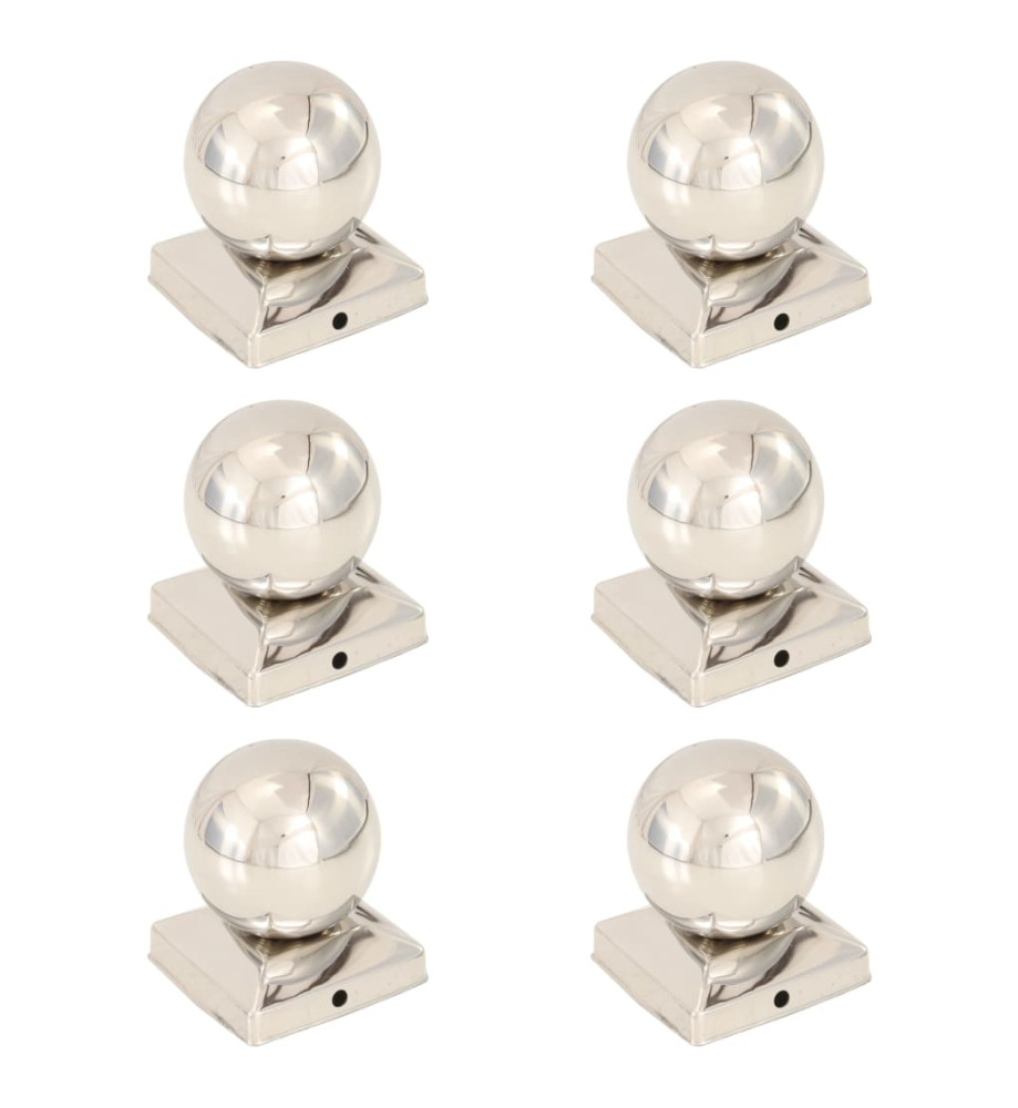 Bouchons de poteau 6 pcs Globe final Acier inoxydable 91x91 mm