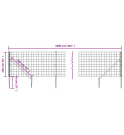 Clôture en treillis métallique et ancrage anthracite 1x10 m