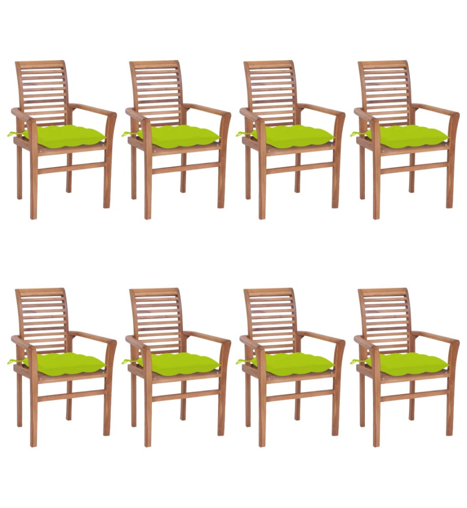 Chaises à dîner 8pcs avec coussins vert vif Bois de teck solide Chaises à dîner 8pcs avec coussins vert vif Bois de teck solide
