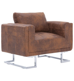 Fauteuil cube Marron Similicuir daim