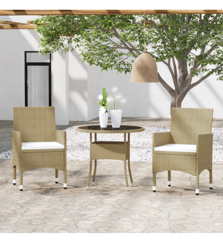 Ensemble de salle à manger de jardin 3 pcs Résine tressée Beige