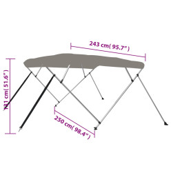 Auvent bimini à 4 arceaux gris 243x250x131 cm