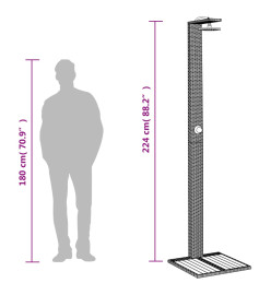 Douche d'extérieur gris 50x55x224 cm résine tressée bois acacia