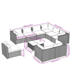 Salon de jardin 10 pcs avec coussins Résine tressée Marron