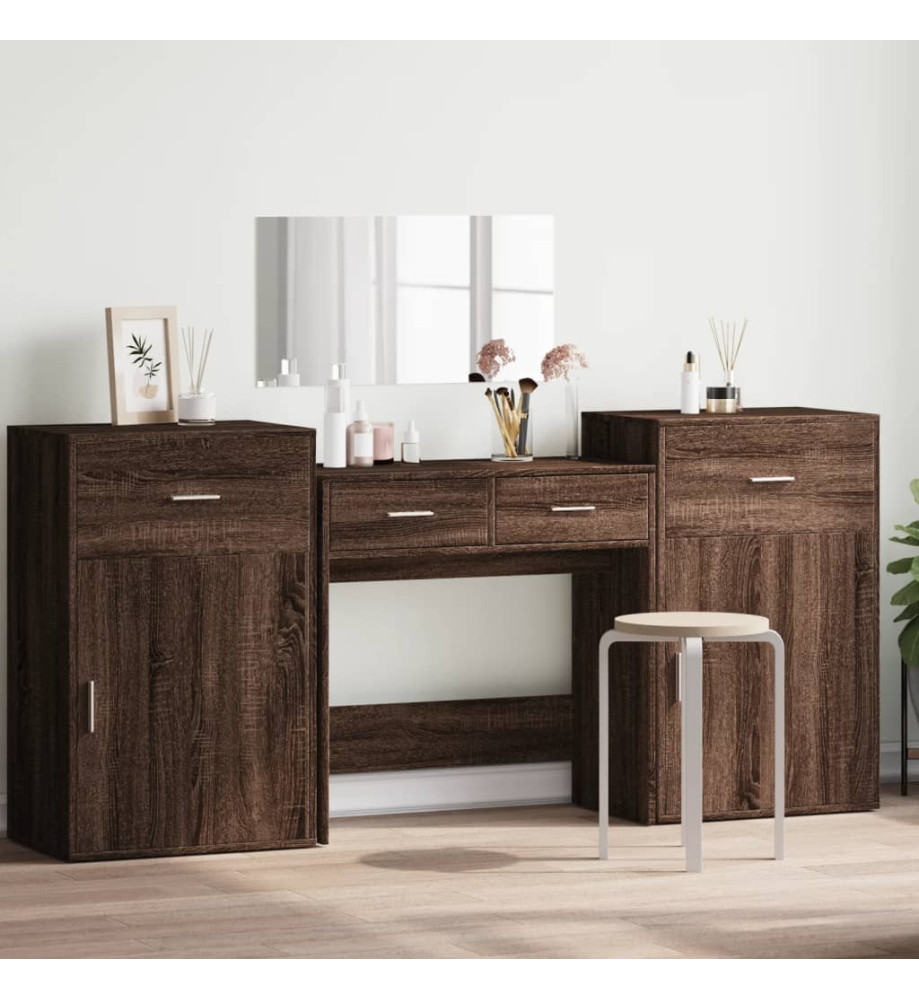 Ensemble de coiffeuse 4 pcs chêne marron bois d'ingénierie