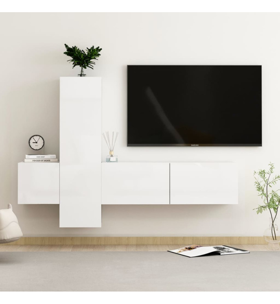 Ensemble de meubles TV 3 pcs Blanc brillant Aggloméré