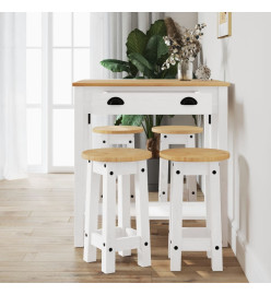 Ensemble de bar 5 pcs Blanc Bois de pin massif