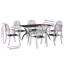 Ensemble à manger de jardin 7 pcs blanc aluminium coulé
