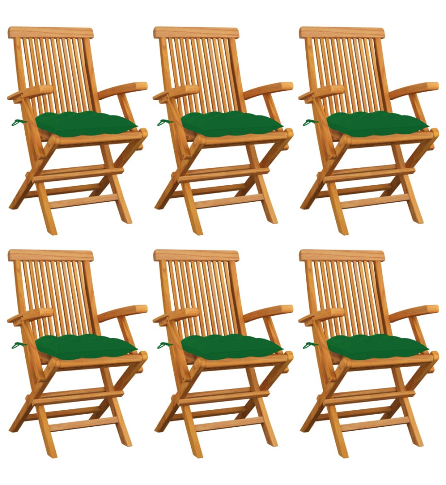Chaises de jardin avec coussins vert lot de 6 Bois teck massif Chaises de jardin avec coussins vert lot de 6 Bois teck massif