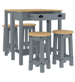 Ensemble de bar 5 pcs Gris Bois de pin massif