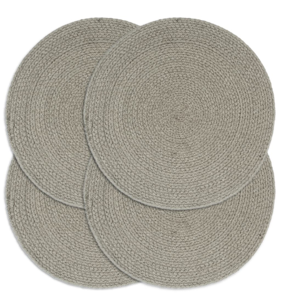 Napperons 4 pcs Gris Plain 38 cm Rond Coton