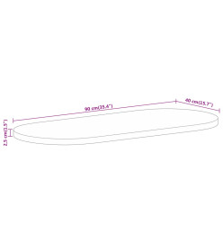 Dessus de table 90x40x2,5 cm ovale bois massif de manguier