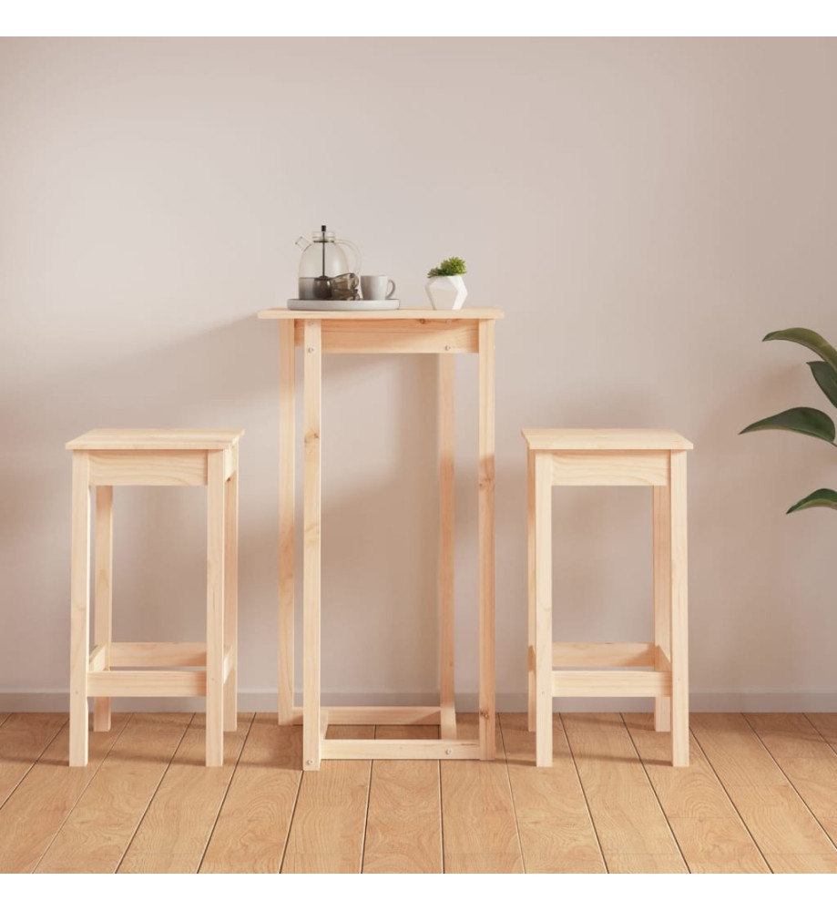 Ensemble de bar 3 pcs Bois de pin massif