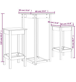 Ensemble de bar 3 pcs Bois de pin massif