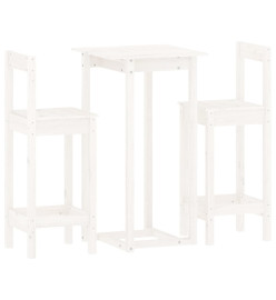 Ensemble de bar 3 pcs Blanc Bois de pin massif