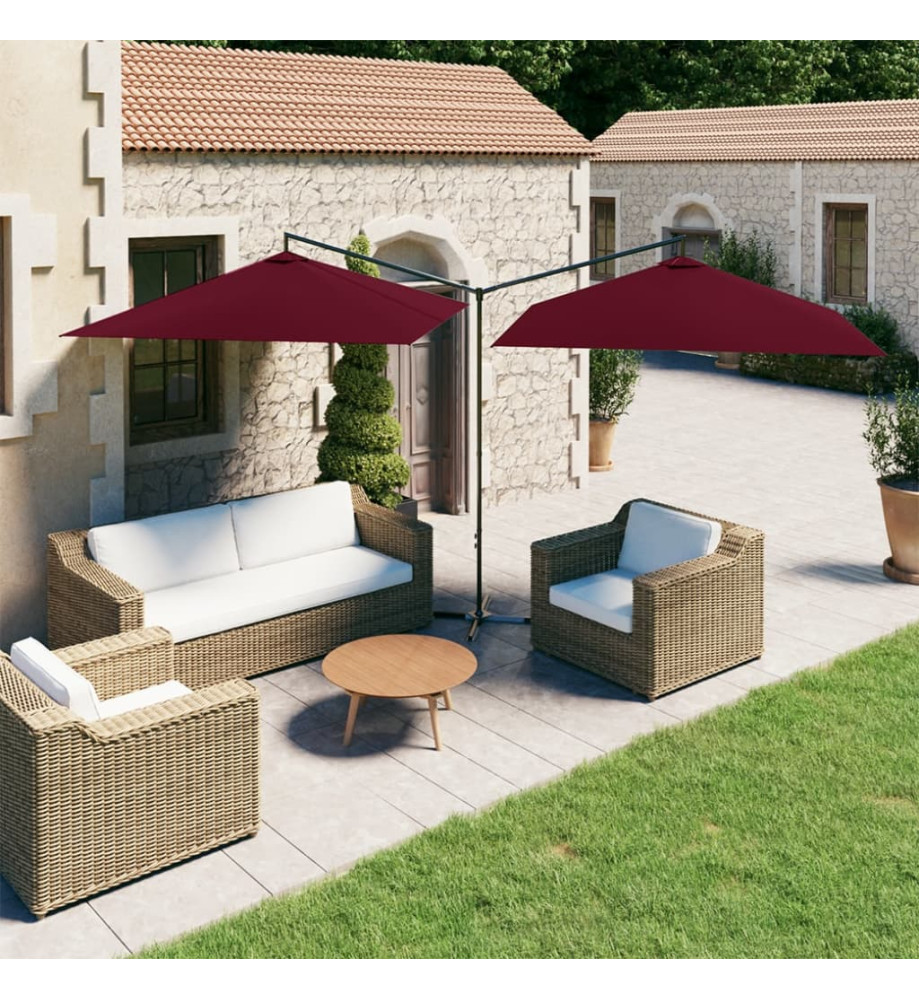 Parasol double avec mât en acier Rouge bordeaux 600x300 cm