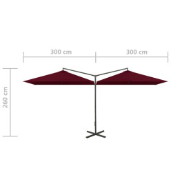 Parasol double avec mât en acier Rouge bordeaux 600x300 cm