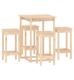 Ensemble de bar 5 pcs Bois de pin massif