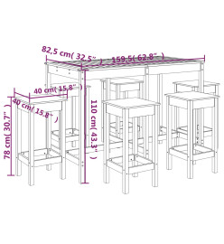 Ensemble de bar de jardin 7 pcs blanc bois de pin massif