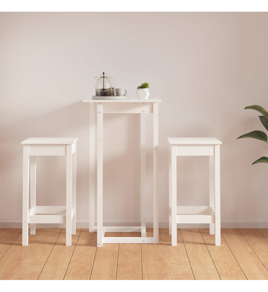 Ensemble de bar 3 pcs Blanc Bois de pin massif