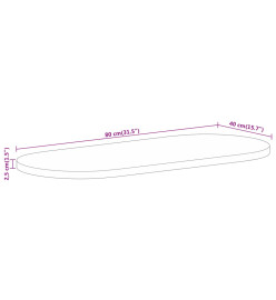 Dessus de table 80x40x2,5 cm ovale bois massif de manguier brut