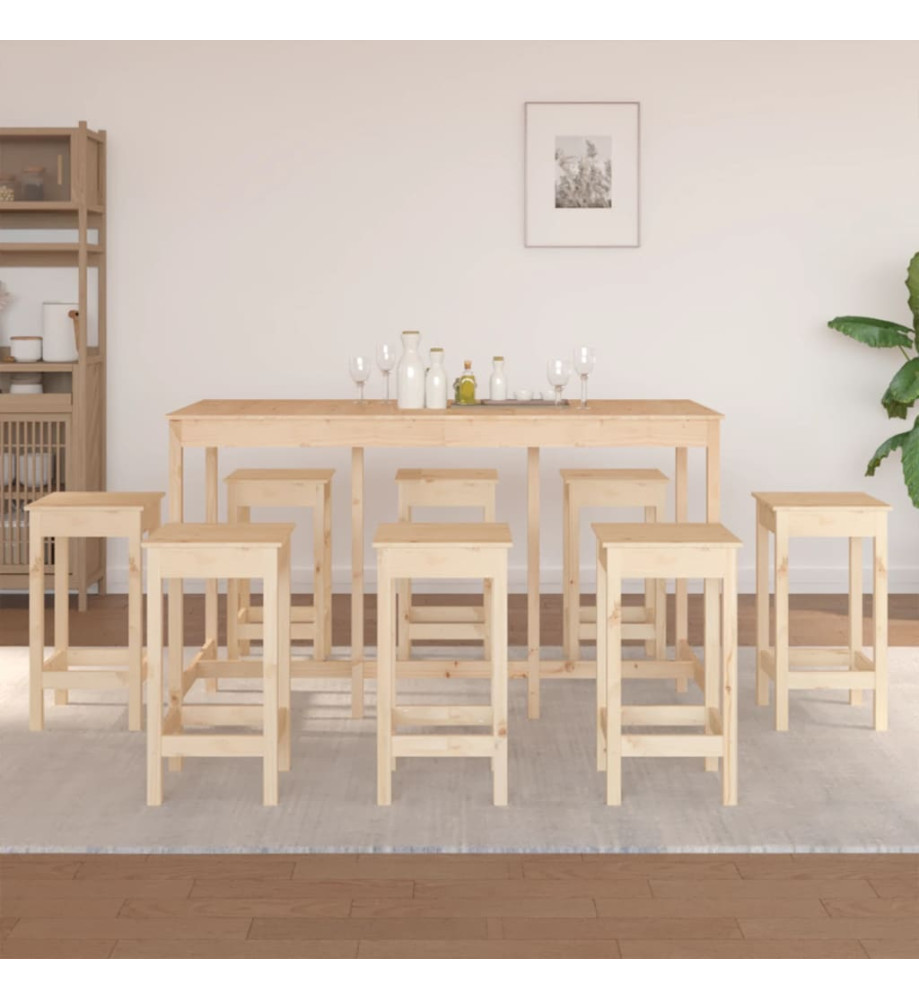 Ensemble de bar 9 pcs Bois de pin massif