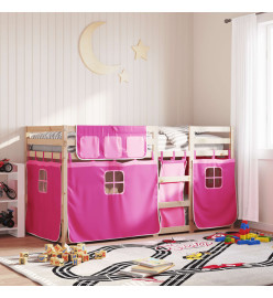 Lit superposé avec rideaux rose 90x190 cm bois pin massif