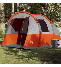 Tente de camping tunnel 4 personnes gris et orange imperméable