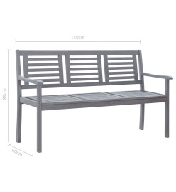 Banc de jardin 3 places avec coussin 150 cm Gris Eucalyptus